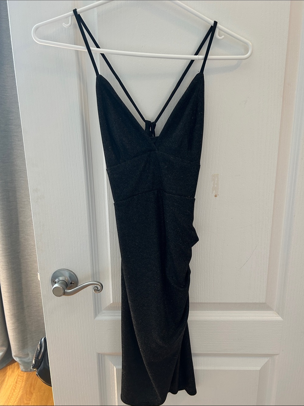 Little Black Sparkle Midi Dress with Spaghetti Straps